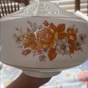 Vtg Ceiling Light Fixture Cover 70's Milk Glass Dome Lamp Shade Floral Cottage